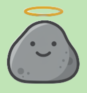 Cartoon rock with a halo logo